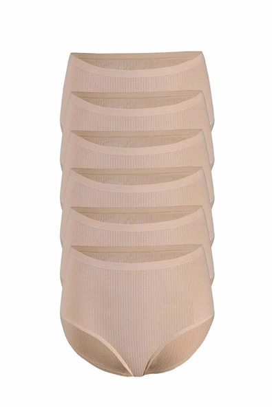 12 Adet Yıldız Çizgili Yüksek Bel Bato Külot  M Ten - Resim 5