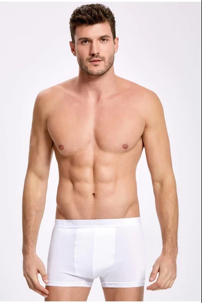 İlke Erkek Likralı Boxer 007 - 6 Adet  Beyaz XL