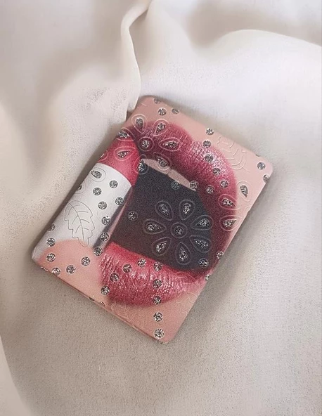 Ayna Kadın Makyaj Aynası Dudak Kırmızı Ruj Cep Çanta Model El Aynası 17227