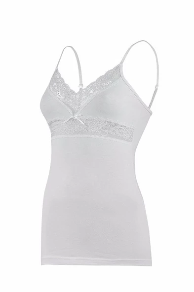 Yıldız Bayan Ayarlı V Yaka Dantelli Atlet Renk Seçenekli  Beyaz M ürün görseli