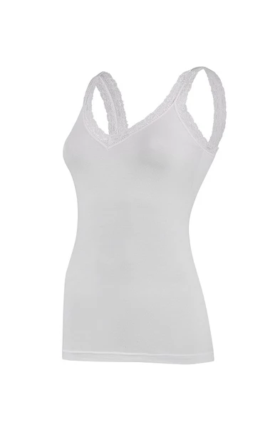 Yıldız Bayan Askıları Dantelli V Yaka Likralı Atlet  Beyaz 2XL ürün görseli 1