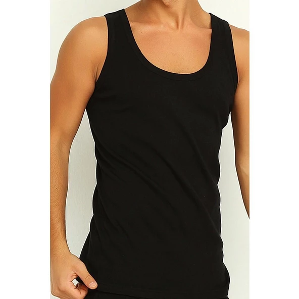 Yıldız 370-371-372 Erkek Likralı Atlet 2'Li   Siyah 2XL