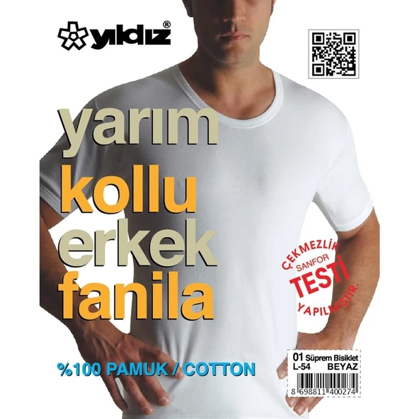 6'Lı Yıldız 01 Erkek Süprem Bisiklet Yaka Pamuk Fanila  Beyaz XL - Resim 2