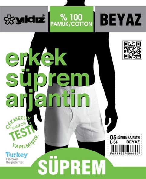 Yıldız 05 Erkek Süprem Pamuk Paçalı Arjantin Külot  Beyaz 3XL - Resim 3