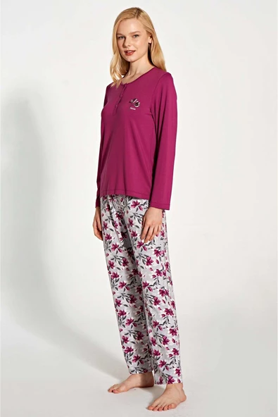 Pijadore Kadın Fuşya Uzun Kol Pijama Takım 1776 - Resim 2