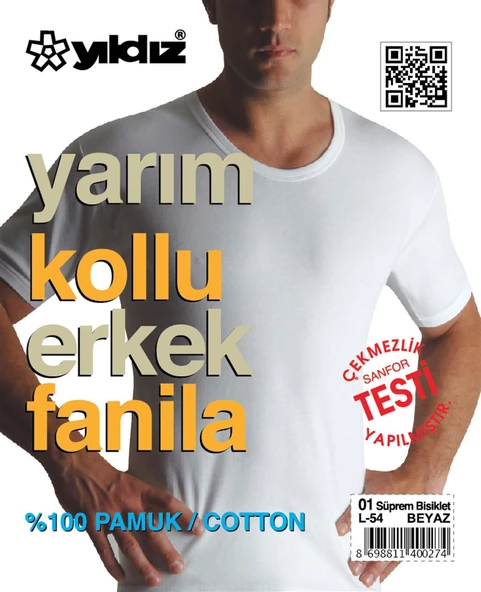 Yıldız 01 Erkek Süprem Bisiklet Yaka Pamuk Fanila  Beyaz M - 2