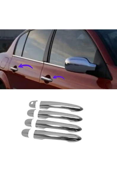 Renault Megane 2 Krom Kapı Kolu 4 Kapı 2002-2009 Paslanmaz Çelik - 5