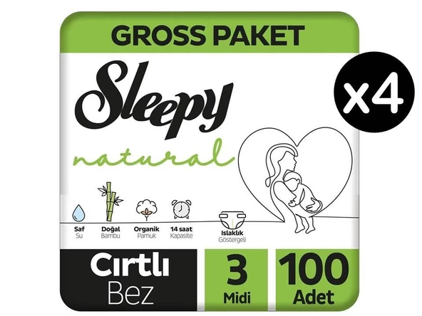 Sleepy Natural 3 Numara Midi 400'Lü Bebek Bezi