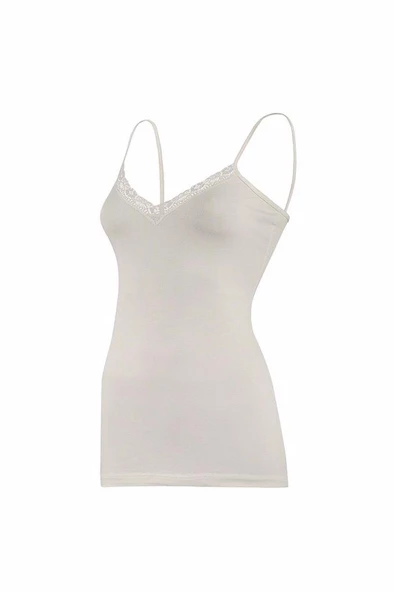 Yıldız Kadın Modal V-yaka Dantelli Atlet 3'Lü Paket - 2225-2226-2227  Ekru S - Resim 2