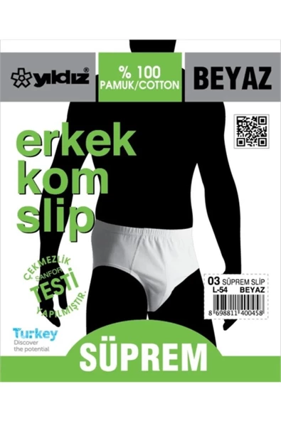 Yıldız Erkek Süprem Slip Külot 03- 9 Adet  Beyaz 2XL - Resim 3
