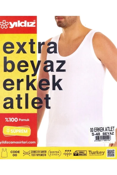 Yıldız Erkek Süprem Ekstra Beyaz Askılı Atlet 00 - 9 Adet  Beyaz 2XL - Resim 3