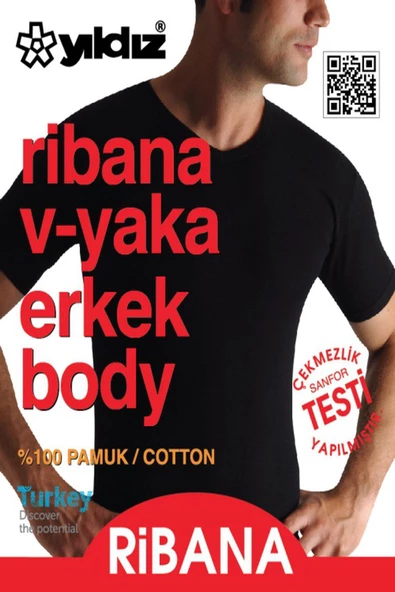 Yıldız Erkek Ribana V Yaka Body Atlet 60/62 - 6 Adet  XL Siyah - 3