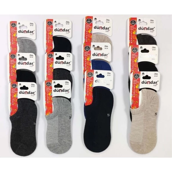 Dündar Erkek Çocuk Renkli Sneaker Çorap - 12 Adet  Karışık Renk 35-37 - 2