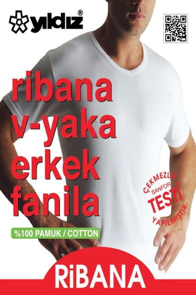 Yıldız Erkek Ribana V Yaka Body Atlet 60/62 - 6 Adet  Beyaz L - 2