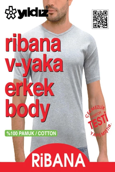 Yıldız Erkek Ribana V Yaka Body Atlet 60/62 - 6 Adet  Gri 2XL - Resim 2