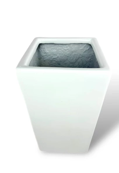 Nettenevime Fiber Saksı Beyaz Dik Dörtgen Vazo Dekoratif Saksı Fiberglas 25*25*50cm - 4