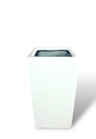 Nettenevime Fiber Saksı Beyaz Dik Dörtgen Vazo Dekoratif Saksı Fiberglas 25*25*50cm - 7