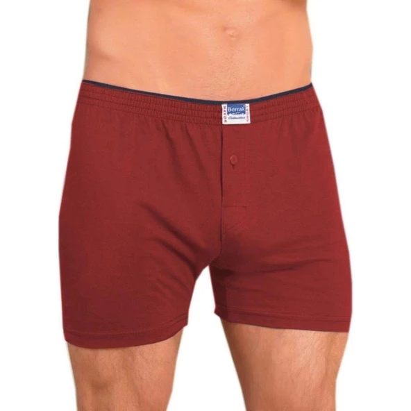 2 Adet Berrak 1099 Düğmeli Erkek Boxer %100 Pamuk Penye Boxer   Bordo 2XL