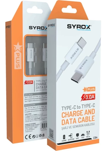 Syrox C95 Type-C To Type-C Şarj Kablosu 2m SYX-C95 Syrox C95 Type-C To Type-C Şarj Kablosu 2m SYX-C95 Syrox C95 Type-C To