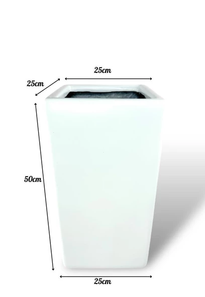 Nettenevime Fiber Saksı Beyaz Dik Dörtgen Vazo Dekoratif Saksı Fiberglas 25*25*50cm - 6