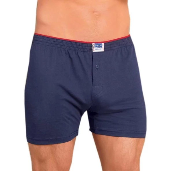 2 Adet Berrak 1099 Düğmeli Erkek Boxer %100 Pamuk Penye Boxer   L Lacivert