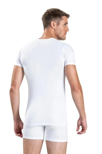Jiber Erkek Pamuk'lu Likralı V Yaka Fanila Atlet 213 - 3 Adet  Beyaz S - Resim 2