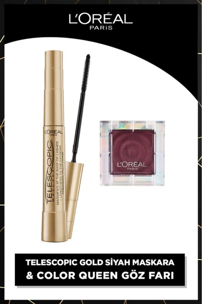 L'Oreal Paris Telescopic Gold Siyah Maskara & Color Queen Tekli Göz Farı 09 High Potential