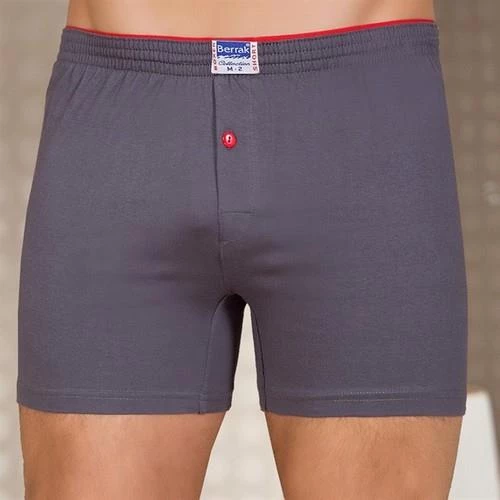 2 Adet Berrak 1099 Düğmeli Erkek Boxer %100 Pamuk Penye Boxer   M Füme