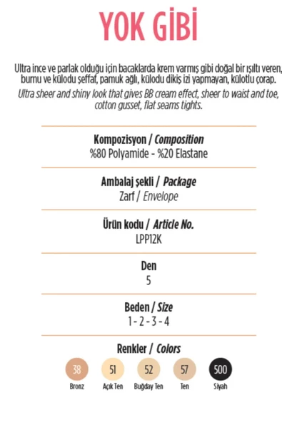 Penti Kadın Yok Gibi 5 Den Parlak Külotlu Çorabı PYK500 - 3 Adet  L Ten - 3