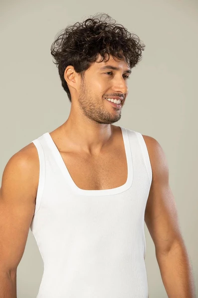 Erdem Erkek Kaşkorse Kare Yaka Askılı Atlet 1128 - 6 Adet  Beyaz M - Resim 3