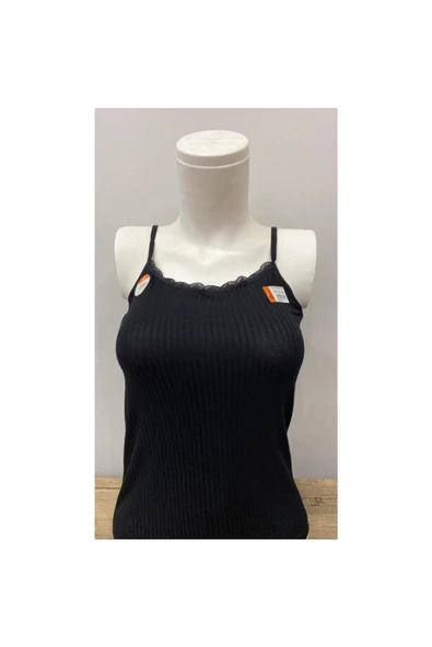 İlke Kadın Likralı Viskon İp Askılı Atlet 221 - 6 Adet  Siyah L - XL - Resim 2