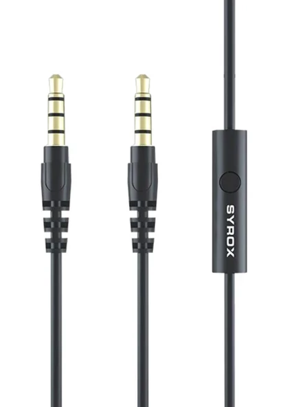 Syrox C118 Audio Aux Mikrofonlu Ses Aktarım Kablosu 3.5mm 1.5mt - Siyah - beyaz