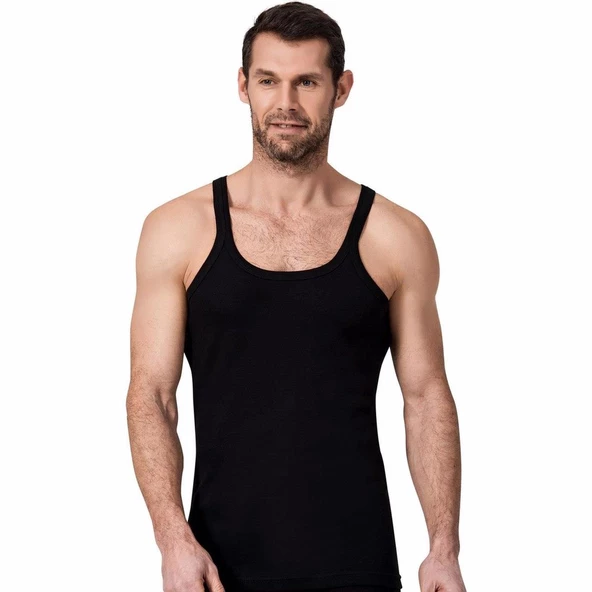 3'Lü NAMALDI 122 İnce Askılı Erkek Atlet  Siyah 2XL