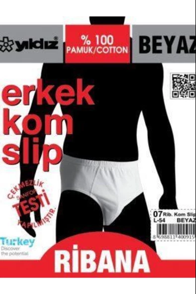 Yıldız Erkek Ribana Slip Külot 07 - 3 Adet  Beyaz M - Resim 4