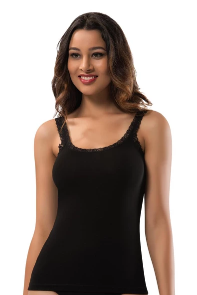 Erdem Kadın Likralı Dantel Askılı Atlet 2116 - 6 Adet  Siyah 2XL ürün görseli