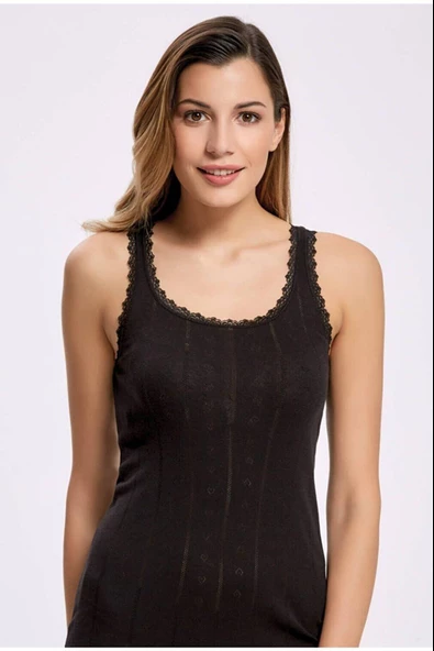 İlke Kadın Geniş Askılı Jakarlı (Transferli Rİbana) Atlet 224 - 6 Adet  Siyah M ürün görseli