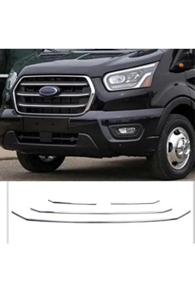 Ford Transit Krom Ön Panjur 4 Parça 2019 Ve Üzeri Paslanmaz Çelik + Sis Farı Çerçevesi 2 Prç. - 2