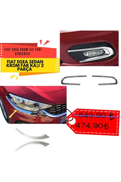 Fiat Egea Sedan Krom Far Kaşı 2 Parça 2015-2020 Paslanmaz Çelik + Krom Sis Farı Çerçevesi