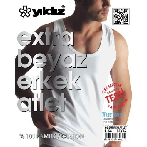 6'Lı Yıldız 00 Erkek Süprem Atlet Yüzde %100 Pamuklu  Beyaz L - Resim 2