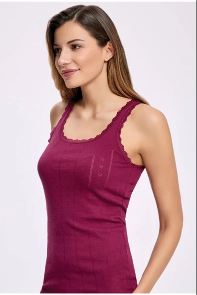 İlke Kadın Geniş Askılı Jakarlı (Transferli Rİbana) Atlet 224 - 6 Adet  2XL Vişne - Resim 7