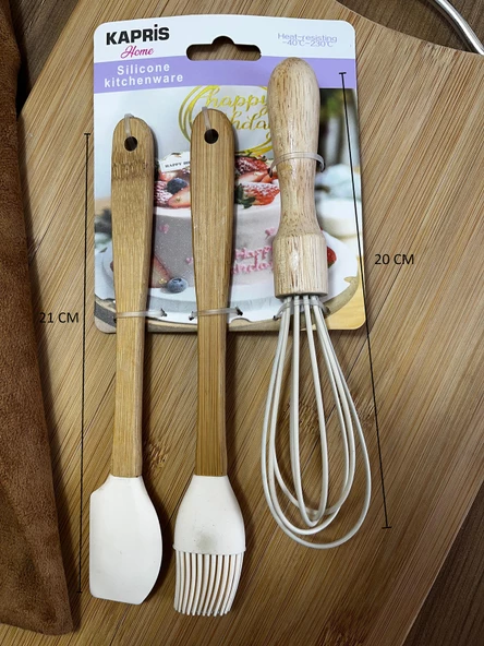 Kapris 3 Lü Mini Silikon Fırça Spatula Seti Bej KAP-599 - 2