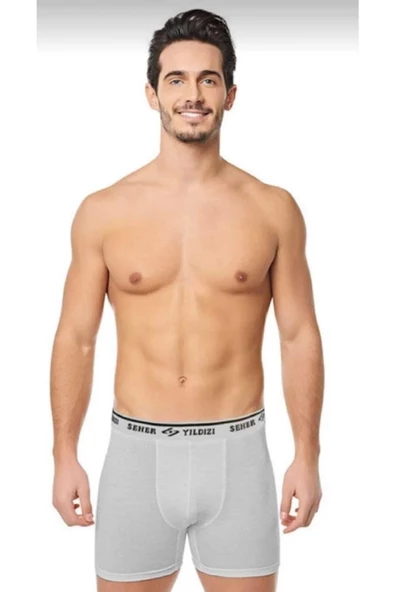 Seher Yıldızı Erkek Likralı Boxer 060 - 6 Adet  M Gri
