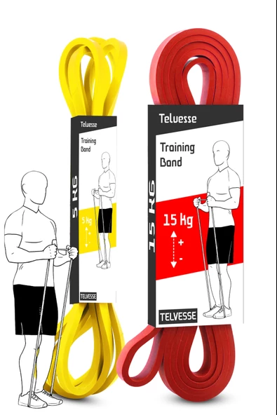 2li SET 5+15 KG Direnç Bandı Seti Kas Geliştirme Lastiği Fitness Pilates Cross Training Bant