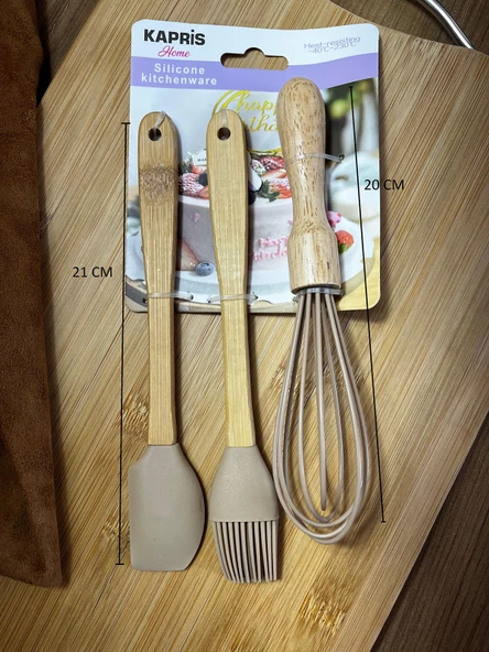 Kapris 3 Lü Mini Silikon Fırça Spatula Seti Kahverengi KAP-599 - 2