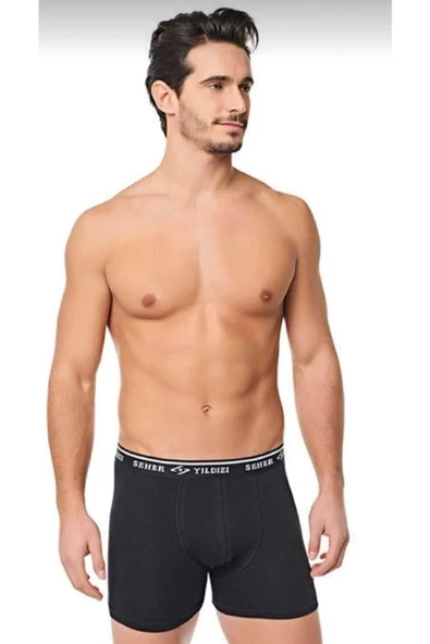 Seher Yıldızı Erkek Likralı Boxer 060 - 6 Adet  Siyah M