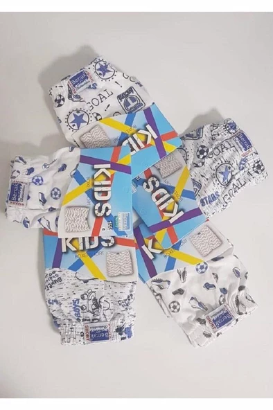 Berrak Erkek Çocuk Penye Desenli Boxer 6 Adet-1554  Karışık Renk 6 No:8-9 Yaş - 4
