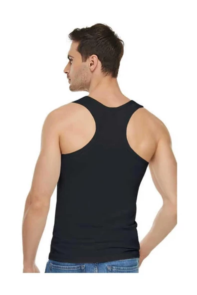 Tutku Elit Erkek Likralı Spor Askılı Atlet 1304 - 12 Adet  Siyah 2XL
