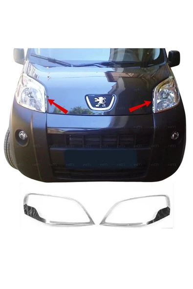 Peugeot Bipper Krom Far Çerçeve 2 Parça 2008 Üzeri Paslanmaz Çelik - 2