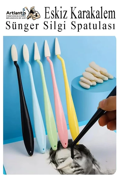 Sünger Silgi Spatulası 1 Paket Karakalem Eskiz Karıştırıcı Sünger Silici Spatula Eskiz Sileceği - 6