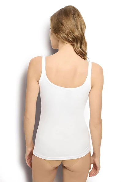 Jiber Kadın Geniş Askılı Likralı Atlet 528 - 6 Adet  Beyaz S - Resim 3